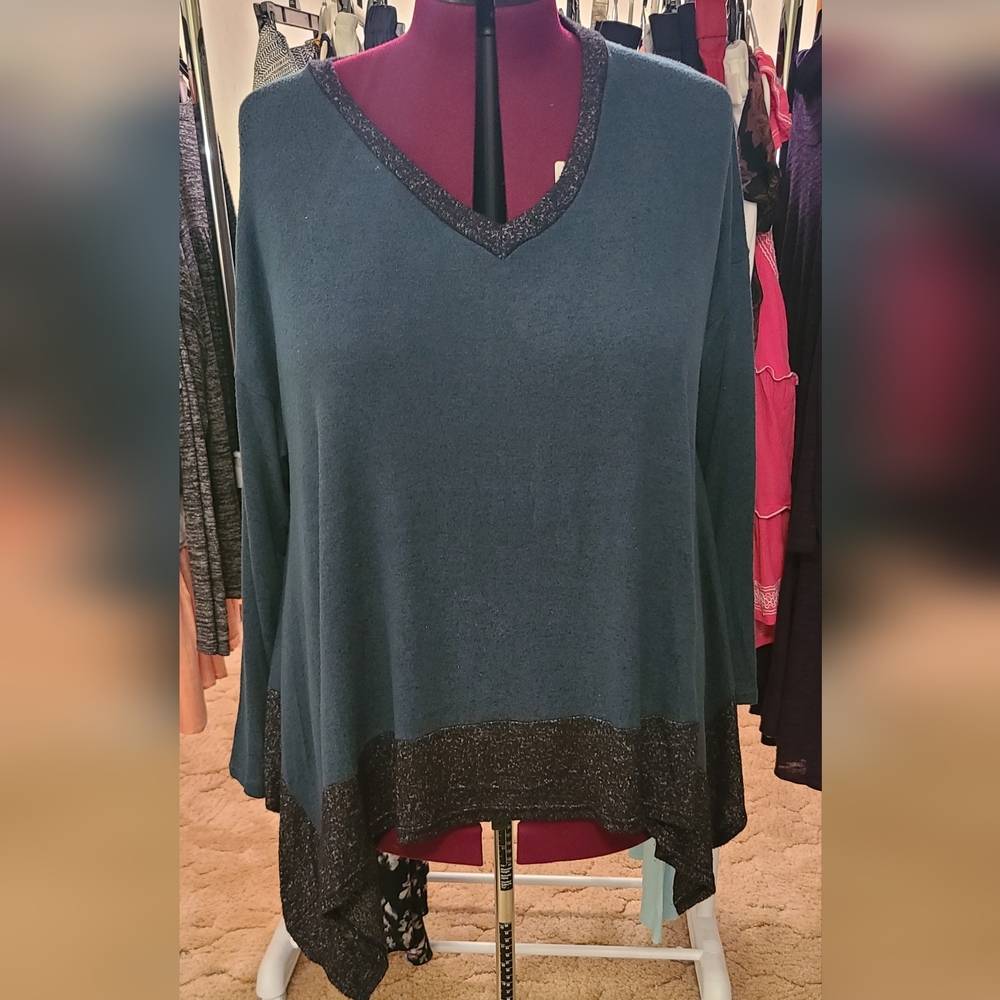 Emerald Dark Green Sweater with Black Accents